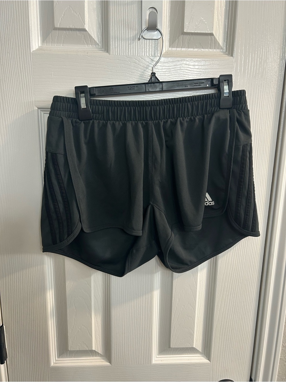 Women’s adidas size large dark gray shorts black stripe shorts climalite